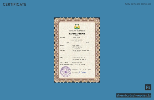 Sierra Leone Geburtsurkunde (PSD-Beispielvorschau)
